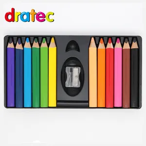 Enfants de l'école à colorier 12 couleurs crayon jumbo triangulaire mini crayons de couleur ensemble avec taille-crayon dans une boîte en papier