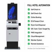 27-32 Zoll Freistehender Touchscreen Selbstbedienungs-Hotel-Check-in/Checkout-Kiosk mit Pass-Scanner, Drucker und Bargeld-Recycler