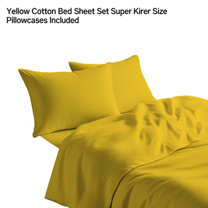 Juego de Sábanas de Algodón Amarillo Tamaño Super King con Fundas de Almohada Incluidas - Product Image 3