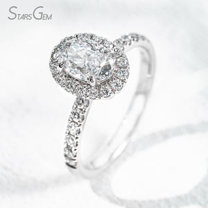 Starsgem 1.64ct Oval Cut DEF VS Lab Grown Diamond Classic Bague de fiançailles Halo en or blanc 18K pour cadeau - Product Image 2
