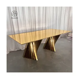 独特设计金色婚礼桌新娘新郎玻璃顶不锈钢婚礼桌