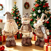 Retro Karierte Weihnachts-Deko: Teleskopische Handgefertigte Umweltfreundliche Plüsch-Ornamente mit Weihnachtsmann, Schneemann und Rentier für Zuhause, Hotel, Einkaufszentrum und Feiertage