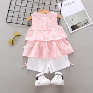 Proveedor Chino de Alibaba, Ropa de Verano para Bebés, Bonito Traje sin Mangas a Cuadros Rosa, Estilo Coreano, para Niña - Product Image 2