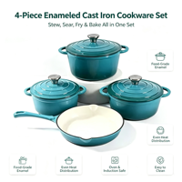 Ensemble de 4 ustensiles de cuisson en fonte émaillée, casseroles, poêles, sets de cuisine LFGB/FDA, compatibles induction et four