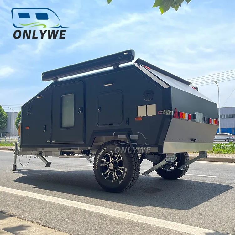 ONLYWE-Remolque de caravana híbrido todoterreno, remolque de viaje para acampar todoterreno con Estándares Australianos, tienda de techo a la venta