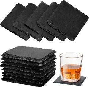 Wholesale Black Non-Slip Laser Engraving Drink Cup Slate Stone Bulk Coasters Set Square Round Slate Coasters With Holder - Product Image 1