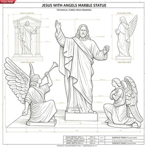 YOUFINE Statue de Jésus-Christ en marbre blanc sculptée à la main avec deux sculptures d'anges, statue religieuse de groupe pour église et jardin - Product Image 2