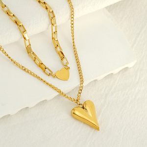 ZOGXIN Gold Heart Double Layer Necklace 18K Titanium Steel Pendant For Women Fashion Jewelry Leisure Wear - Product Image 2