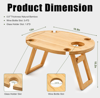 Table de pique-nique pliante ovale moderne en bambou avec rangement pour vin, idéale pour le camping et le jardin