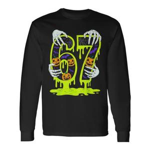 Six Seven Gen Alpha Halloween Skeleton T-shirt à manches longues Design Meme tendance - Product Image 1