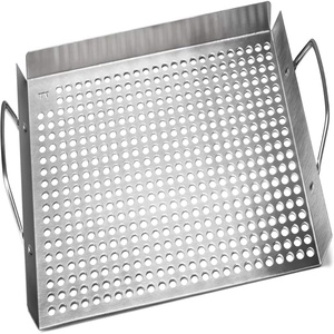 Cesta rectangular de acero inoxidable para asar verduras, bandeja de drenaje, bandeja para hornear, herramientas para barbacoa y camping al aire libre con mango de plástico - Product Image 1