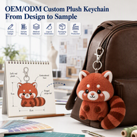 Porte-clés en peluche personnalisé Panda Rouge Mignon Kawaii Doux, Breloque de sac OEM, Pendentif animal de dessin animé, Cadeau avec crochet métallique
