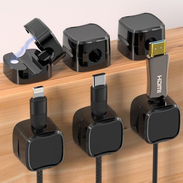 6 Pack Plastic Magnetic Cable Clips Adhesive Wire Holder Keeper Organizer for Home Office Wall Nightstand Desktop Cord Organizer