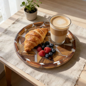 Plato de Servir y Bandeja Decorativa de Madera Biodegradable Hecha a Mano, Estilo Nórdico, con Resina Epoxi, para Café, Pastel, Postre y Pan - Product Image 3