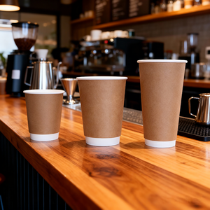 Vaso de papel para café de doble pared, biodegradable, desechable, con logo de color personalizado de Factory Craft, para tiendas de conveniencia y cadenas de comida rápida. - Product Image 1