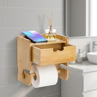 Porte-papier toilette mural en bambou, support pour rouleau de papier toilette avec boîte de rangement pour salle de bain et cuisine