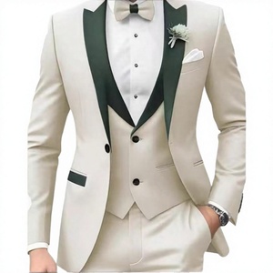 Traje de 3 Piezas para <span class=keywords><strong>Hombre</strong></span>, Blazer, Chaleco y Pantalón, Traje de Boda, Nuevo, Sólido, Corte Entallado, para Novio, Padrino de Boda, Esmoquin - Product Image 1