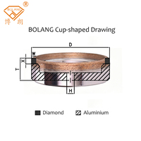Roue diamantée en forme de coupelle à dents pleines et densées de haute qualité 150*15*8 pour machine à rectifier le verre à double bord droit