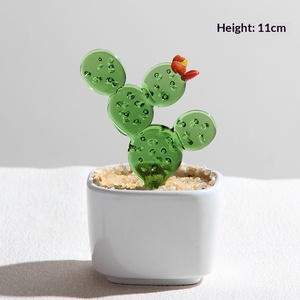 Adorno de cristal, simulación de cactus suculento en maceta, mini flor artesanal de cristal para oficina, venta al por mayor - Product Image 5