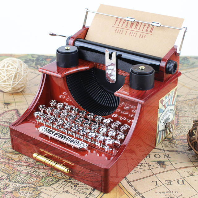 Retro  Wood Typewriter Music Box Music Box Home Office Decoration Birthday Gift Creative Gift Music Box