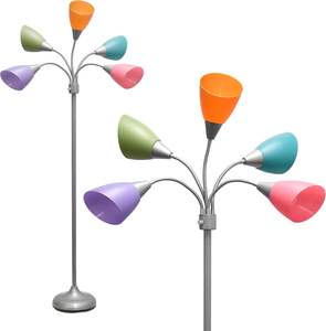 LF2006-SLM contemporain multi-têtes Medusa à 5 lumières LED lampadaire à col de cygne réglable <span class=keywords><strong>Design</strong></span> argenté E26 Designs simples de 67 pouces - Product Image 1