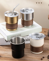 Mug en acier inoxydable écologique, design moderne multicolore, avec couvercle et poignée, pour le café et l'eau