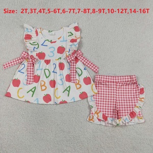 Nueva Colección de Ropa Escolar para Niñas Apple ABC 123, Conjuntos de Moda con Estampado de Algodón Orgánico, Precio de Fábrica al por Mayor para Boutiques Infantiles - Product Image 3