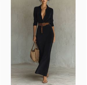 Vestido Largo <span class=keywords><strong>de</strong></span> Gamuza con Cintura Ajustada para Otoño e Invierno, Estilo Europeo <span class=keywords><strong>y</strong></span> Americano, con Cinturón, Elegante <span class=keywords><strong>y</strong></span> Moderno - Product Image 3