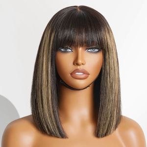 Peluca Bob de Cabello Virgen Brasileño, Hecha a Máquina, con Encaje Completo HD, 200% de Densidad, Sin Pegamento, Rojizo/Negro Natural, Corta - Product Image 3