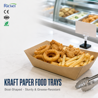 Barquettes pour cantine scolaire, barquettes en papier kraft en forme de bateau pour le déjeuner des enfants, format portions, jetables, faciles à nettoyer après chaque repas
