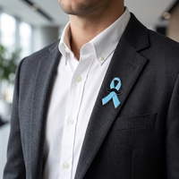 Broche de revers en métal émaillé bleu clair avec ruban et moustache, pour la sensibilisation à la santé masculine Movember, avec impression sérigraphiée