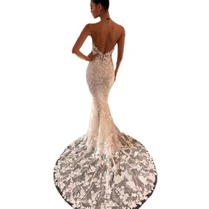 <b>Lace</b> Mermaid Wedding Dress Strapless Off <b>White</b> Vintage Bridal Gown Natural Waistline Hollow Back - Product Image 5