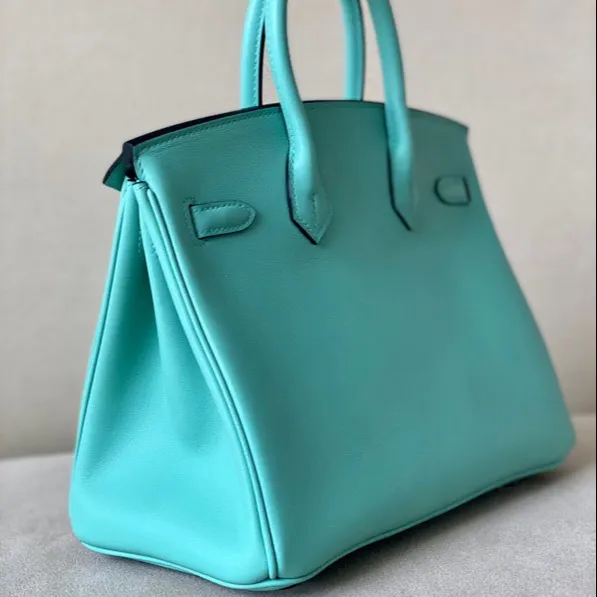 Factory direct sales 2022new manual luxury high fixed version swift calf bk25cm silver button macarone blue portable women's bag