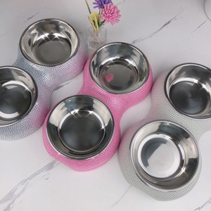 Aço inoxidável Premium Luxo Bling Rhinestone Duplo Cat <span class=keywords><strong>Pet</strong></span> Dog <span class=keywords><strong>Bowl</strong></span> - Product Image 6