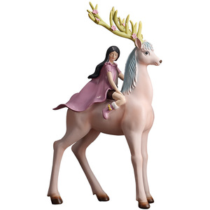 รูปปั้นเด็กหญิงกับกวางสไตล์นอร์ดิก งานฝีมือเรซิ่น ตกแต่งบ้าน รูปทรงสัตว์สวยงาม - Product Image 2