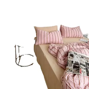 Home Bedding Striped Yarn Dyed Washed Cotton Chambray Duvet Quilt Cover Bedding Set Duvet Cover Bed Sheet Pillowcase Set