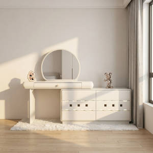 Modern Makeup <b>Vanity</b> <b>Table</b> with Lighted <b>Mirror</b> and Storage Drawers for Bedroom Furniture - Product Image 1