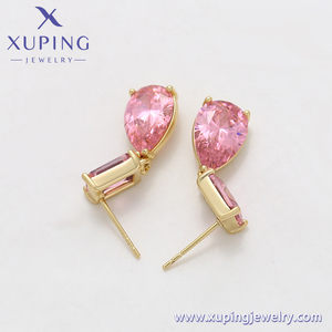 X000889802 Pendientes de Moda Xuping Jewelry, Pendientes Largos con Circonita Rosa Brillante, Chapados en Oro de 14K, Pendientes de Cristal con Circonita - Product Image 4