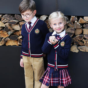 Personnalisé Hiver Primaire Cardigan Chandail Veste <span class=keywords><strong>Plaid</strong></span> Jupe et Pantalon Enfants Garçons Fille Lycée Uniforme - Product Image 3