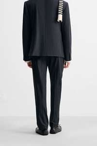 بنطال بدلة صوف خفيف الوزن للرجال مقلم قطن مضاد للتجاعيد غسل ملون XL طيات الشوارع منقوشة للشحن للصيف - Product Image 4