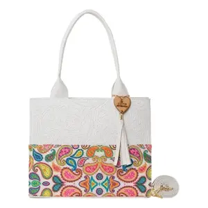 Bolso de Yute Blanco Fana Dahina para Mujer con Bordado de Logo Personalizado, Borlas, Cadenas y Cierre de Cremallera, Idea de Regalo - Product Image 1
