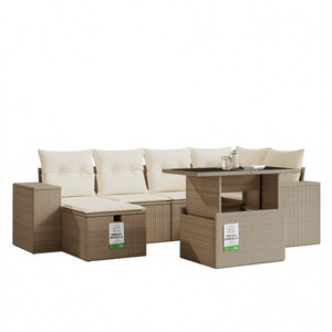 Ensemble de canapés de jardin en rotin beige avec rangement, mobilier d'extérieur 6 places, design contemporain - Product Image 1