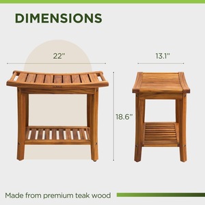 Open Sesame Solid Wood Double Layer Bathroom Stool 56x33.2x47.2cm With <b>Storage</b> <b>Rack</b> <b>Shower</b> Seat - Product Image 4