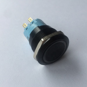 Símbolo de alimentación <span class=keywords><strong>12V</strong></span> LED azul 19mm Interruptor de botón de enganche 1NO 1NC SPDT <span class=keywords><strong>ON</strong></span>/<span class=keywords><strong>Off</strong></span> Impermeable Negro Shell Metal Redondo - Product Image 1