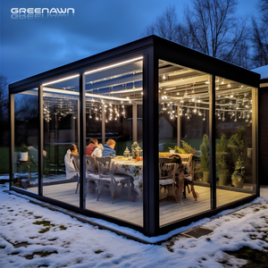 Pergola Bioclimatica in Alluminio per Esterni 4x6m 6x7 10 Metri Quadrati con Tende e Porta Scorrevole in <span class=keywords><strong>Vetro</strong></span> - Product Image 1