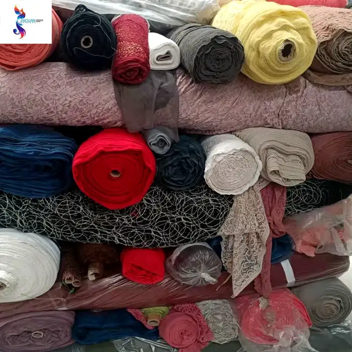 Lô Hàng Vải Hỗn Hợp Bale Nylon Polyester Kg Dệt Kim Trắng Giá Rẻ Châu Phi Ren Vải Rèm Cửa Cho Phụ Nữ