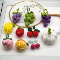 Hete Aanbieding Handgemaakte Gehaakte Fruit Amigurumi, Wolgebreide Aardbei, Sinaasappel, Appel, Perzik, Druif Ornamenten, Schattig Kawaii Decor
