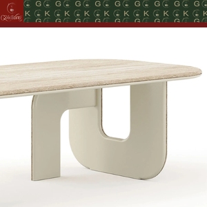 Mesa de Comedor Ovalada Larga de Travertino GOLDKING, Estilo Moderno y Lujoso, con Cubierta de Piedra Beige Claro y Base en Forma de U, Directo de Fábrica - Product Image 6