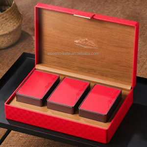 Lujosa caja <span class=keywords><strong>de</strong></span> regalo <span class=keywords><strong>de</strong></span> cuero para té See Mountain <span class=keywords><strong>Series</strong></span> Color rojo naranja o marrón Tres o <span class=keywords><strong>cuatro</strong></span> cajas <span class=keywords><strong>de</strong></span> hierro - Product Image 1