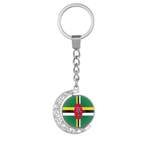 Porte-clés rotatif personnalisé en forme de lune à motif ajouré, porte-clés double face en alliage avec drapeau Saint-Martin pour cadeau souvenir événementiel